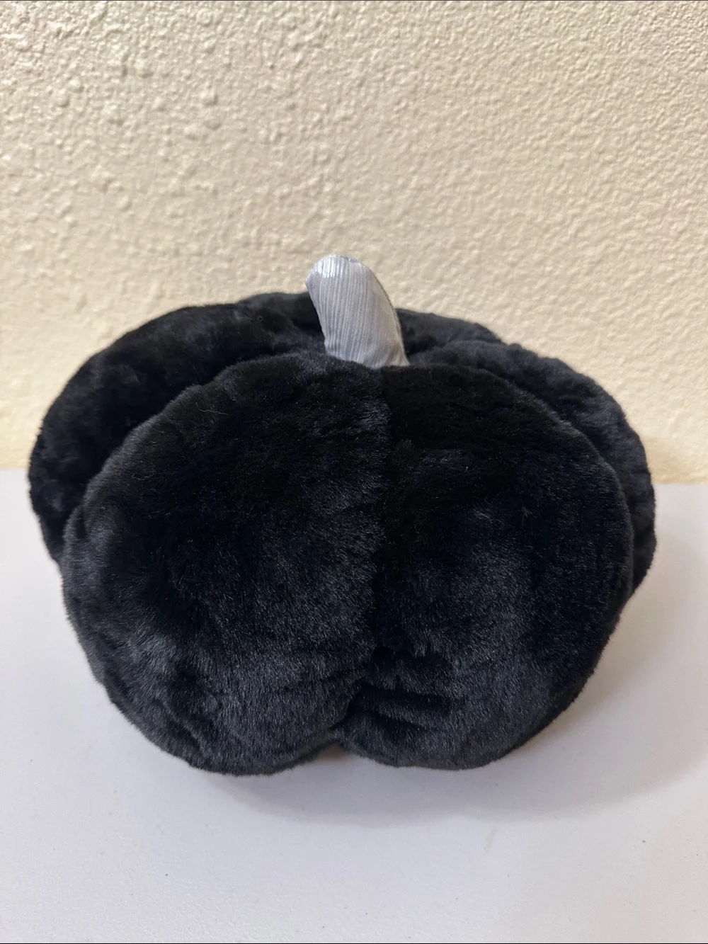 Plush Black Pumpkin Accent Pillow with Silver Stem